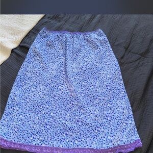 Purple Floral Slip Skirt with Lace Trim